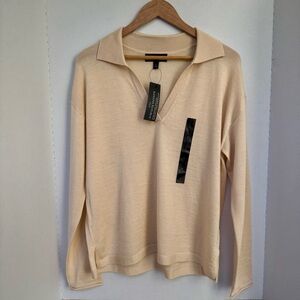 Banana Republic Merino Wool Johnny Collar V-Neck Sweater in Vanilla Cream Size L